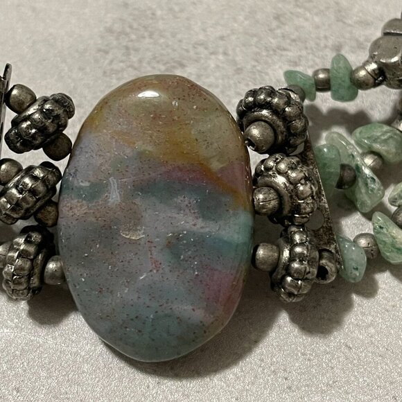 Handmade Genuine Agate Stone Three Row Silver Tone Choker Boho Necklace 14"-16" - Picture 3 of 9